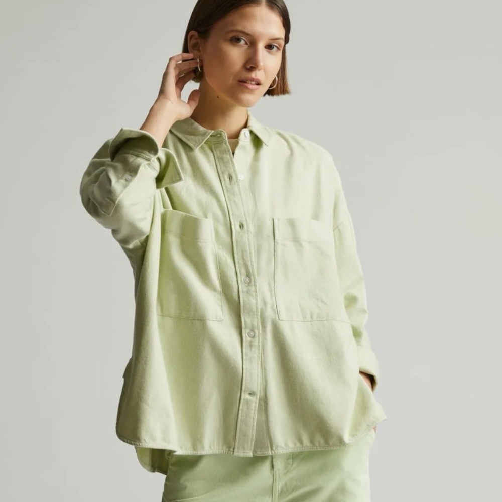 Everlane The Boxy Flannel in Seagram Freen